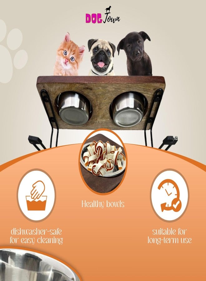DOGTOWN Elevated Pet Bowl Set - Pack of 2 (250ml Each) | Wooden Dog Dinner Feeder Stand with Stainless Steel Bowls | Bent Design for Healthy Eating Posture | Rust Resistant Wood - Image 5